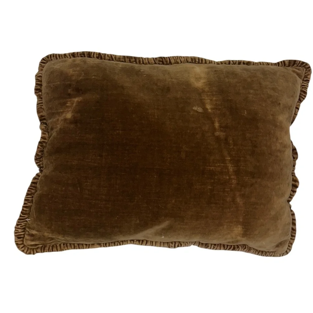 antique needlepoint earthy browns velvet backed pillow